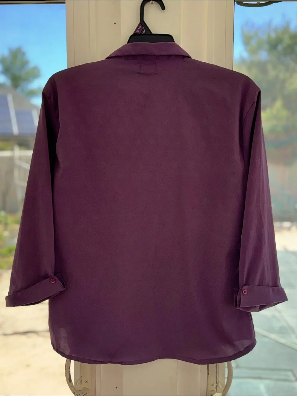 UNITI Women Plus Size 1X Stretch Button Up Shirt Plum Purple Roll Tab 3/4 Sleeve - Picture 10 of 11